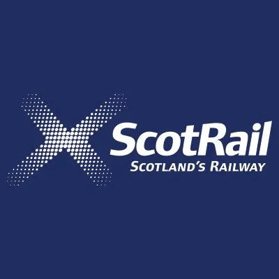 imgi_31_ScotRail-logo ScotRail logo with dotted 'X' and text 'Scotland's Railway' on blue background.