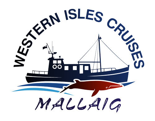 Logo with a boat and whale, text: Western Isles Cruises Mallaig.
