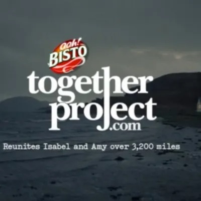 Bisto Together Project logo with tagline on a dark, scenic background.