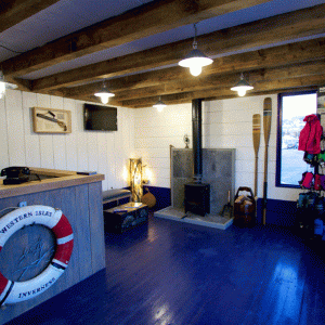 a kitchen with a table in a room